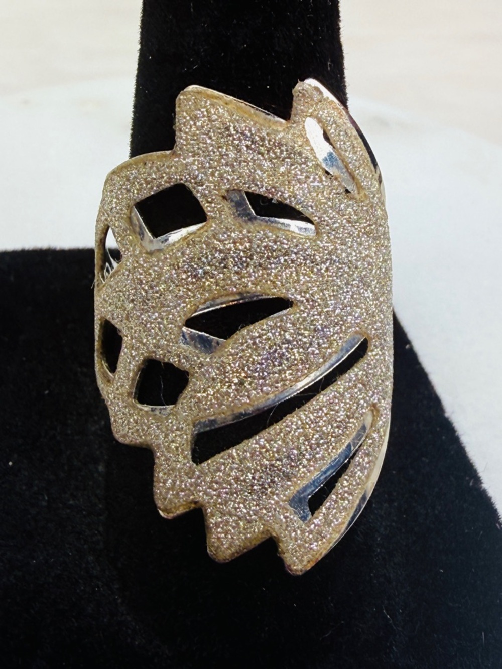 Vintage size 8 adjustable open, cut, frosted costume ring